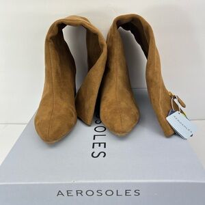 AEROSOLES BRYNN BOOTS TAPERED TOES FAUX SUEDE ORTHOLITE INSOLE, LT-BROWN, 7.5 M